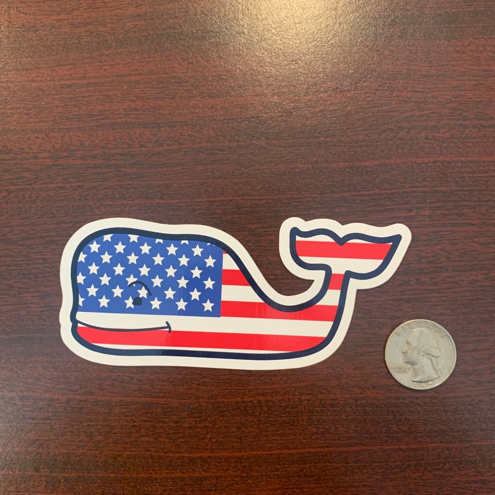 Vineyard Vines American Flag Whale Sticker Patriotic Red White Blue Decal NEW